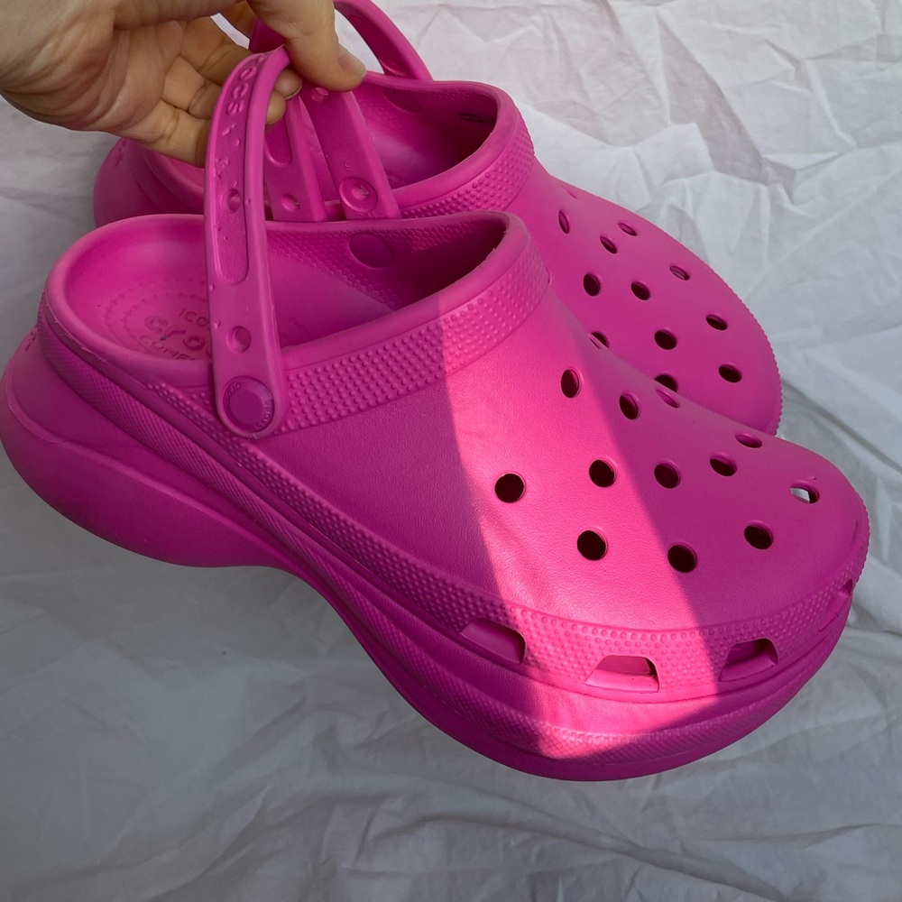 Hot Pink chunky platform bae crocs womens 9